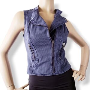 NAF NAF Blue & Black Denim Stripe Moto Zip-Up Vest